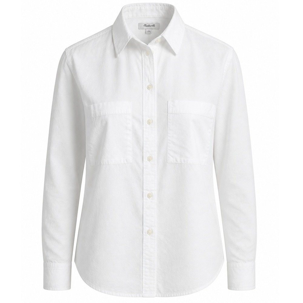 Madewell Shirt Womens L Button Down White Solid Relaxed Fit NP064 SP24 Modern